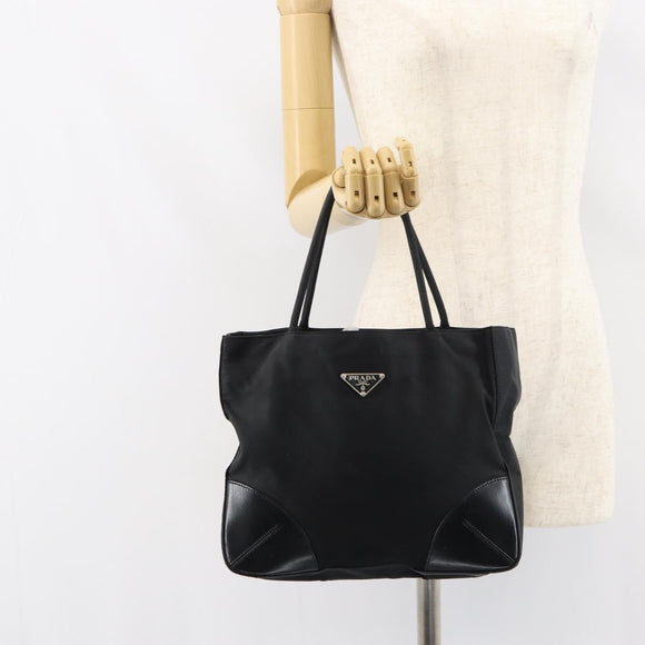 PRADA Pocono Hand Bag Nylon Leather Black Silver BN0699 Auth mr1674