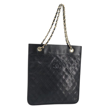 CHANEL Matelasse Chain Tote Bag Leather Black Gold CC Auth mr1675