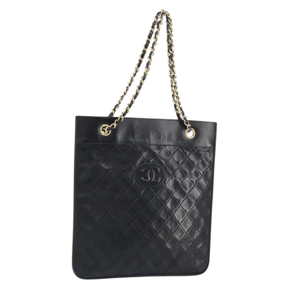 CHANEL Matelasse Chain Tote Bag Leather Black Gold CC Auth mr1675
