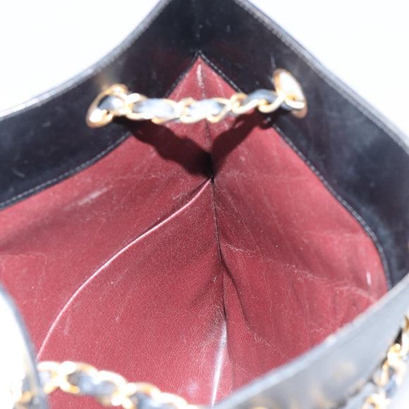 CHANEL Matelasse Chain Tote Bag Leather Black Gold CC Auth mr1675