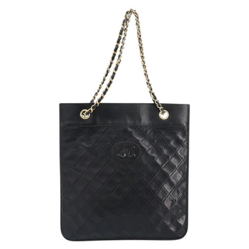 CHANEL Matelasse Chain Tote Bag Leather Black Gold CC Auth mr1675 - 0