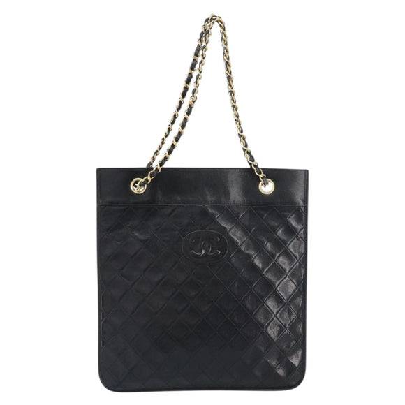 CHANEL Matelasse Chain Tote Bag Leather Black Gold CC Auth mr1675