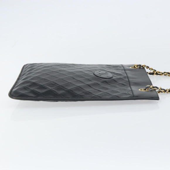 CHANEL Matelasse Chain Tote Bag Leather Black Gold CC Auth mr1675