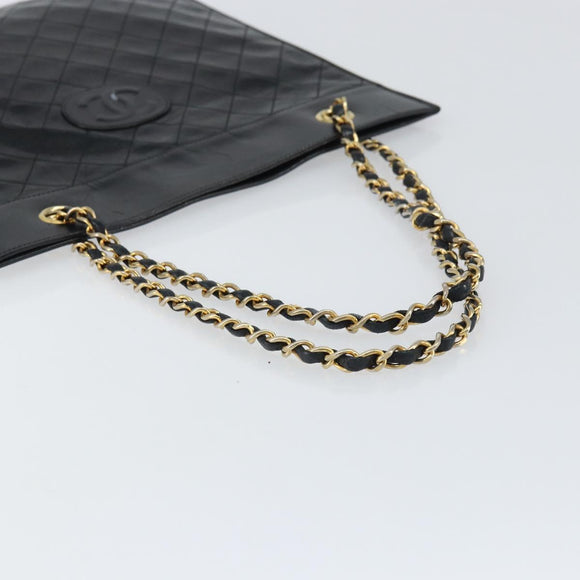 CHANEL Matelasse Chain Tote Bag Leather Black Gold CC Auth mr1675