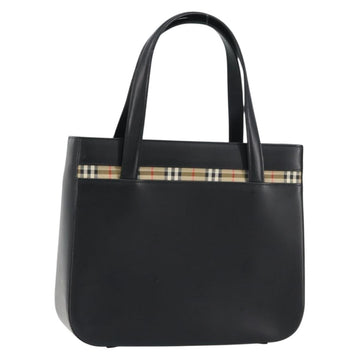 BURBERRY Nova Check Hand Bag Leather Black Silver Auth mr1680A