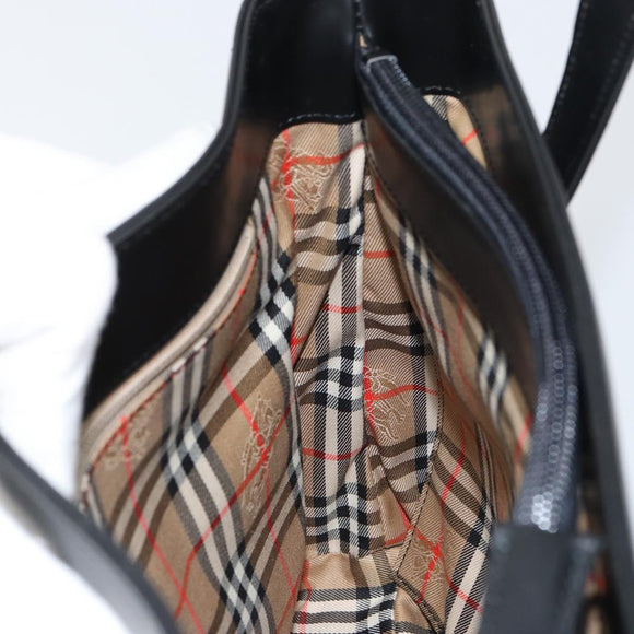 BURBERRY Nova Check Hand Bag Leather Black Silver Auth mr1680A