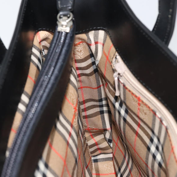 BURBERRY Nova Check Hand Bag Leather Black Silver Auth mr1680V