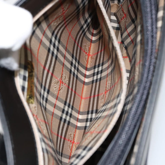 BURBERRY Nova Check Hand Bag Leather Black Silver Auth mr1680A