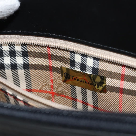 BURBERRY Nova Check Hand Bag Leather Black Silver Auth mr1680A