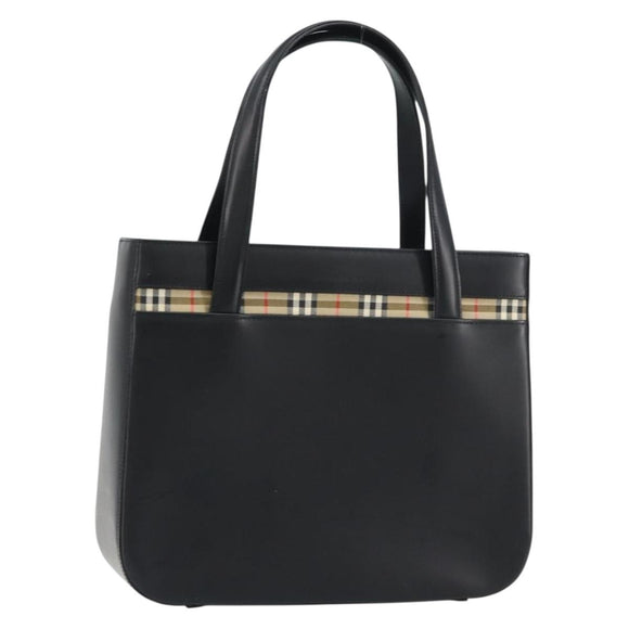 BURBERRY Nova Check Hand Bag Leather Black Silver Auth mr1680V