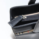 BURBERRY Nova Check Hand Bag Leather Black Silver Auth mr1680V-10