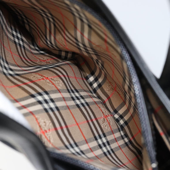 BURBERRY Nova Check Hand Bag Leather Black Silver Auth mr1680A