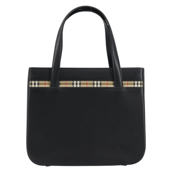 BURBERRY Nova Check Hand Bag Leather Black Silver Auth mr1680V