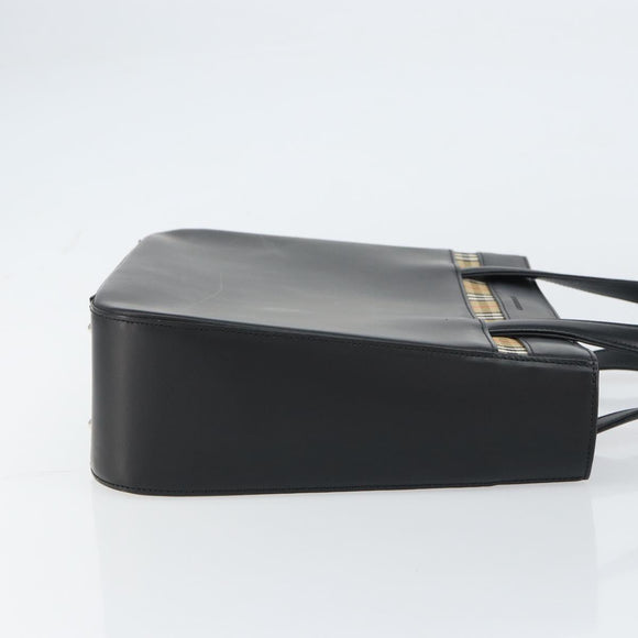 BURBERRY Nova Check Hand Bag Leather Black Silver Auth mr1680A