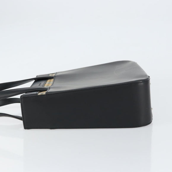 BURBERRY Nova Check Hand Bag Leather Black Silver Auth mr1680V