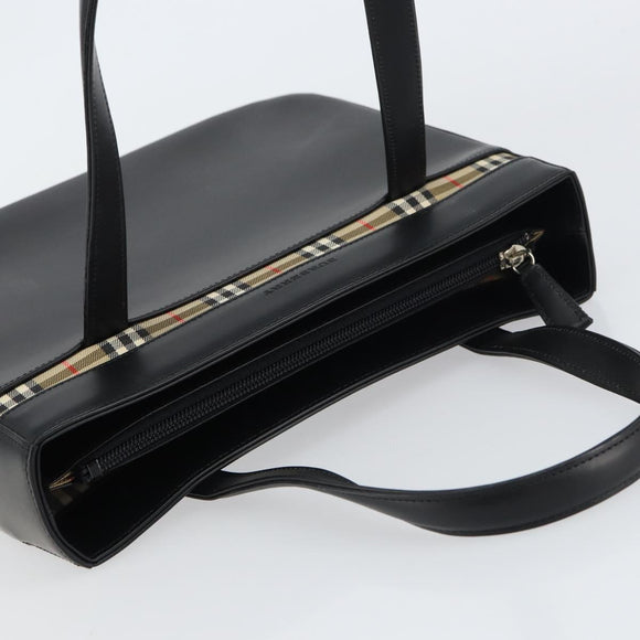 BURBERRY Nova Check Hand Bag Leather Black Silver Auth mr1680V