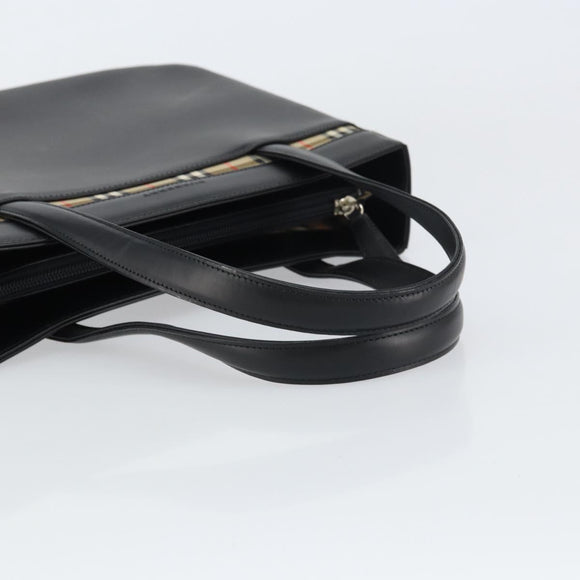 BURBERRY Nova Check Hand Bag Leather Black Silver Auth mr1680A
