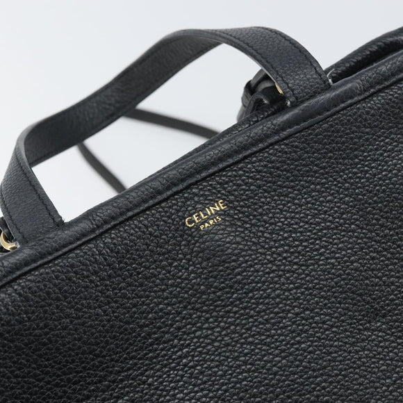 CELINE Small Fold Cabas Shoulder Bag Leather Black Gold Auth mr1681V