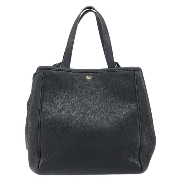 CELINE Small Fold Cabas Shoulder Bag Leather Black Gold Auth mr1681V