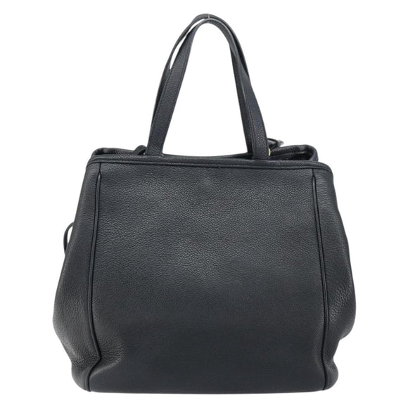 CELINE Small Fold Cabas Shoulder Bag Leather Black Gold Auth mr1681V