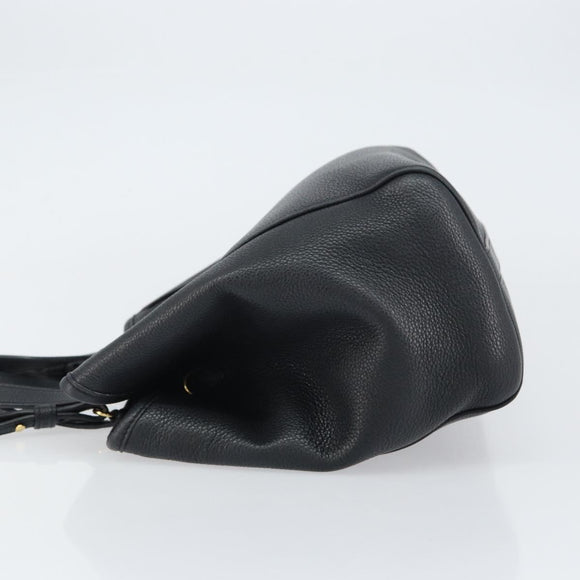 CELINE Small Fold Cabas Shoulder Bag Leather Black Gold Auth mr1681V