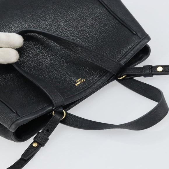 CELINE Small Fold Cabas Shoulder Bag Leather Black Gold Auth mr1681V