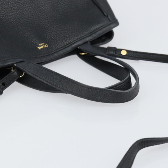 CELINE Small Fold Cabas Shoulder Bag Leather Black Gold Auth mr1681V