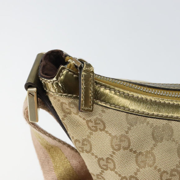 GUCCI GG Canvas Sherry Line Shoulder Bag Beige Gold 181092 Auth mr1685