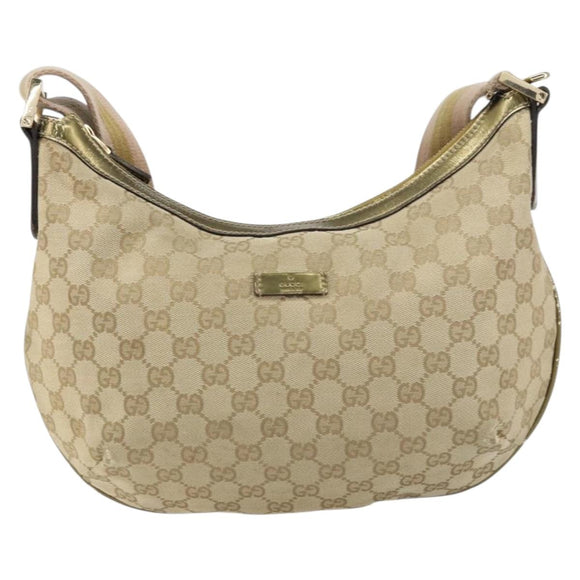 GUCCI GG Canvas Sherry Line Shoulder Bag Beige Gold 181092 Auth mr1685