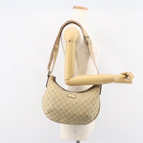 GUCCI GG Canvas Sherry Line Shoulder Bag Beige Gold 181092 Auth mr1685