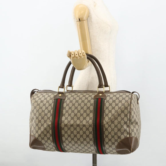 GUCCI GG Supreme Web Sherry Line Bag PVC Beige Gold 001 25 424 Auth mr1686