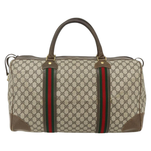 GUCCI GG Supreme Web Sherry Line Bag PVC Beige Gold 001 25 424 Auth mr1686
