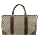 GUCCI GG Supreme Web Sherry Line Bag PVC Beige Gold 001 25 424 Auth mr1686-2
