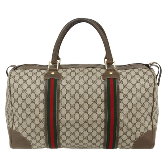 GUCCI GG Supreme Web Sherry Line Bag PVC Beige Gold 001 25 424 Auth mr1686