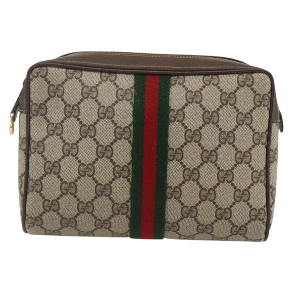 GUCCI GG Supreme Web Sherry Line Clutch Bag PVC Beige Gold 63 01 012 Auth mr1689