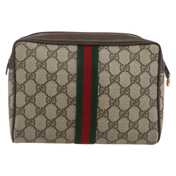 GUCCI GG Supreme Web Sherry Line Clutch Bag PVC Beige Gold 63 01 012 Auth mr1689