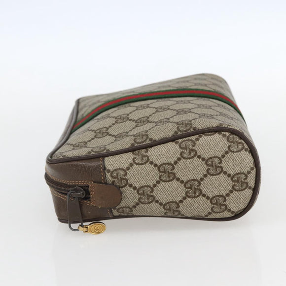 GUCCI GG Supreme Web Sherry Line Clutch Bag PVC Beige Gold 63 01 012 Auth mr1689