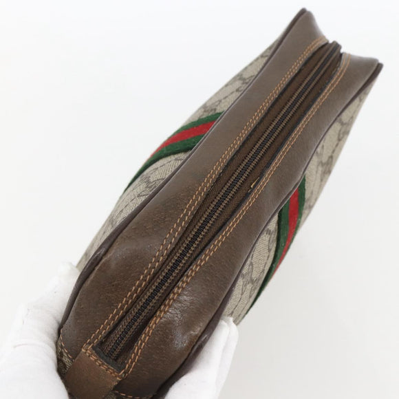 GUCCI GG Supreme Web Sherry Line Clutch Bag PVC Beige Gold 63 01 012 Auth mr1689