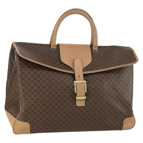 CELINE Macadam Canvas Handtasche PVC Leder Braun Gold Auth mr1691