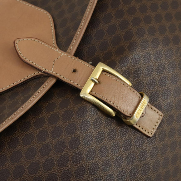 CELINE Macadam Canvas Handtasche PVC Leder Braun Gold Auth mr1691