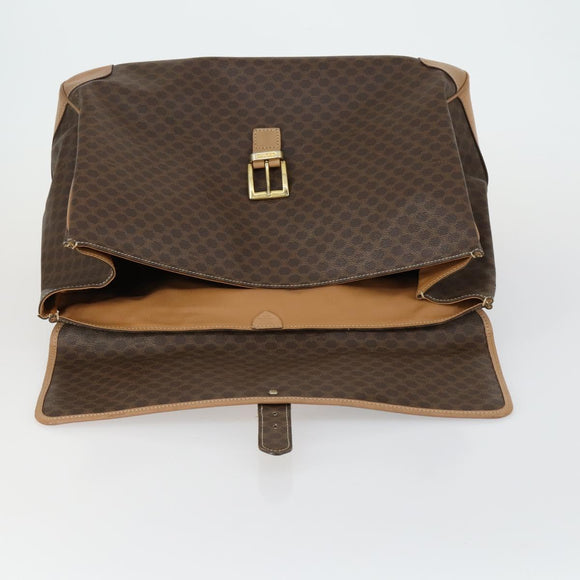 CELINE Macadam Canvas Handtasche PVC Leder Braun Gold Auth mr1691