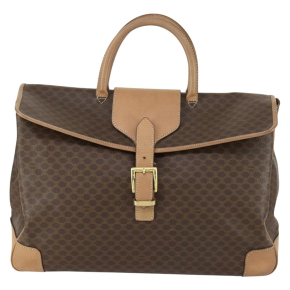 CELINE Macadam Canvas Handtasche PVC Leder Braun Gold Auth mr1691