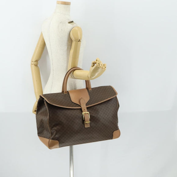 CELINE Macadam Canvas Handtasche PVC Leder Braun Gold Auth mr1691