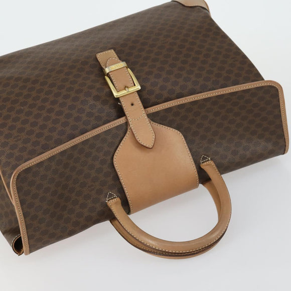 CELINE Macadam Canvas Handtasche PVC Leder Braun Gold Auth mr1691