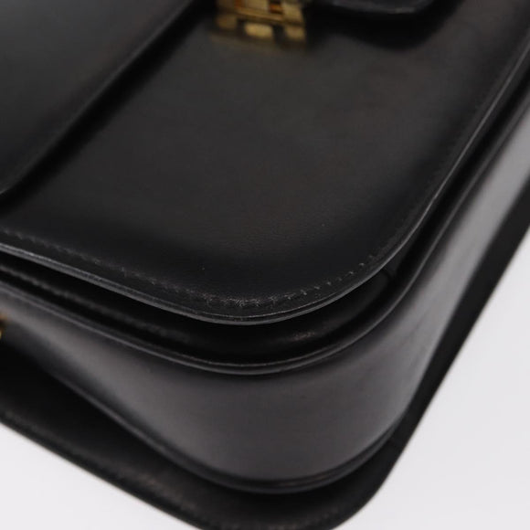 CELINE Horse Carriage Shoulder Bag Leather Black Gold Auth mr1692