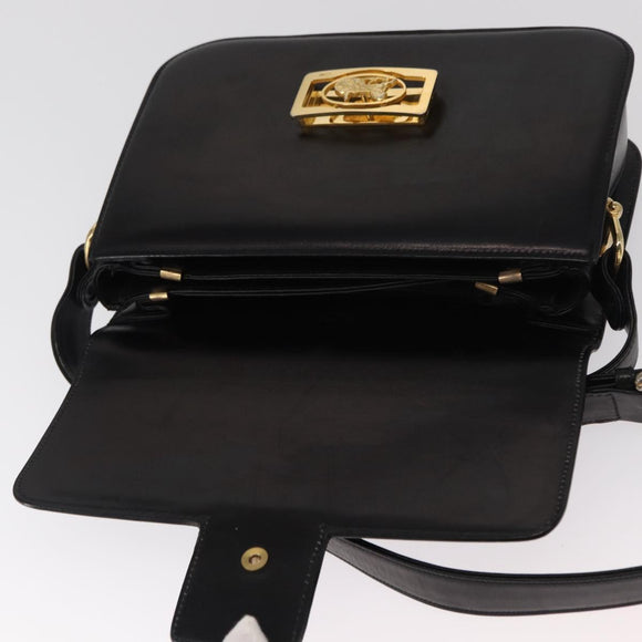 CELINE Horse Carriage Shoulder Bag Leather Black Gold Auth mr1692