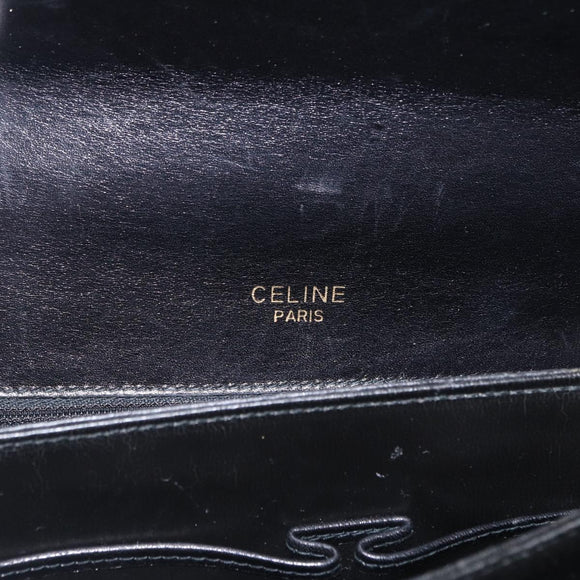 CELINE Horse Carriage Shoulder Bag Leather Black Gold Auth mr1692