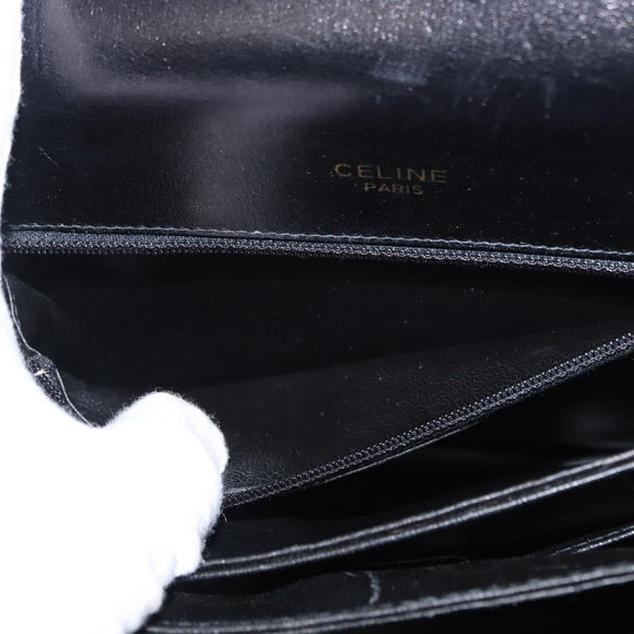 CELINE Horse Carriage Shoulder Bag Leather Black Gold Auth mr1692