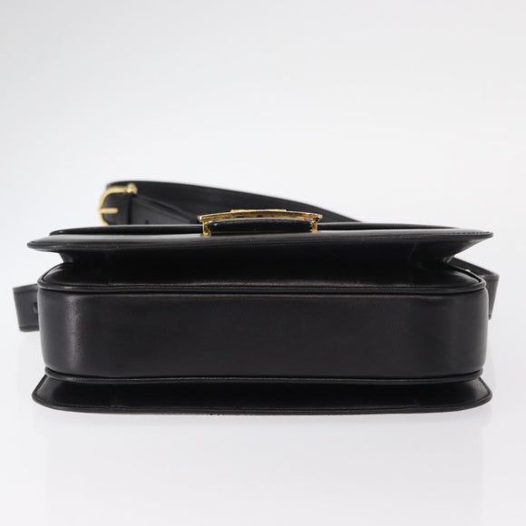 CELINE Horse Carriage Shoulder Bag Leather Black Gold Auth mr1692