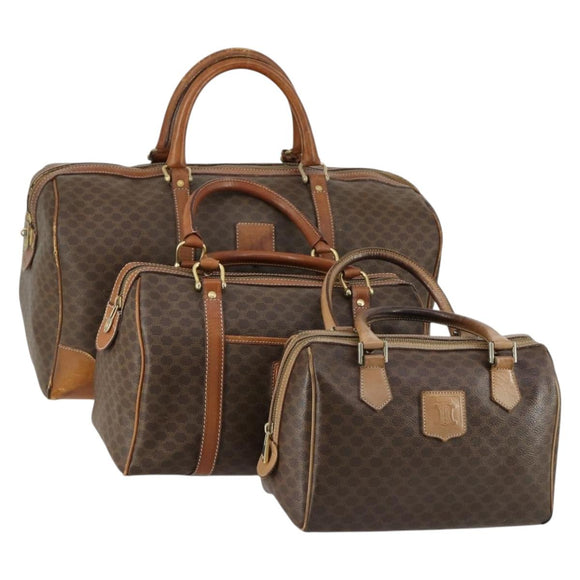 CELINE Macadam Canvas Bag PVC 3 Set Brown Auth mr1693